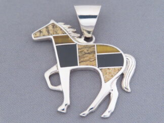 Shop Western Jewelry - Larger HORSE Pendant with Multi-Stone Inlay by Native American jeweler, Tim Charlie FOR SALE $220-