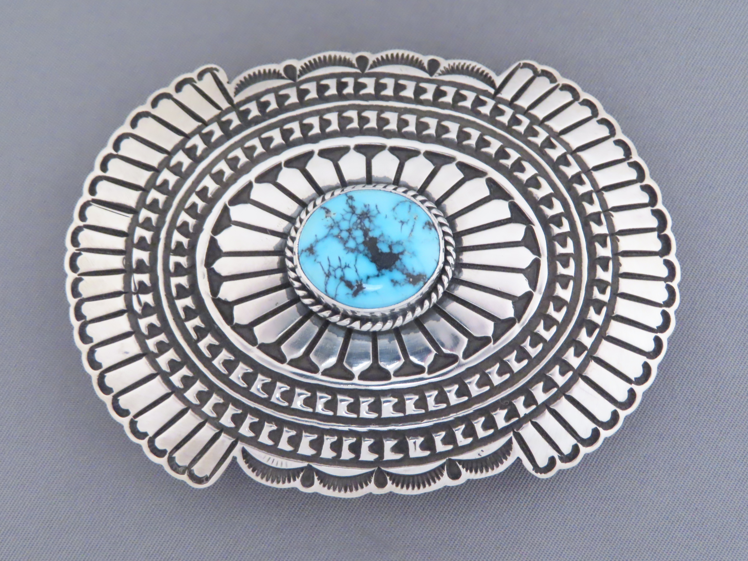 Turquoise & Sterling Silver Belt Buckle by T.O. White