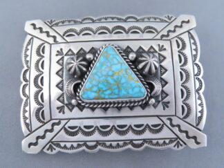 Buy Turquoise Buckle - Sterling Silver Belt Buckle with Kingman Turquoise by Navajo Indian jeweler, Albert Jake $975- FOR SALE
