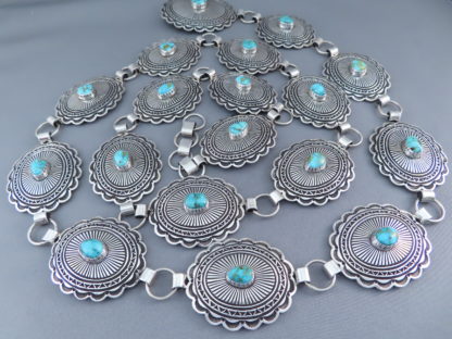Link Concho Belt with Turquoise by Tsosie Orville White
