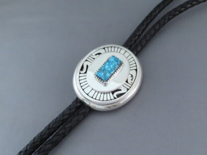 Kingman Turquoise Bolo Tie by Leonard Nez