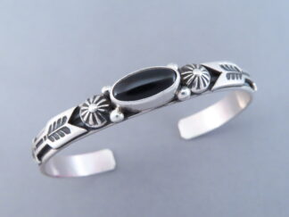 Shop Western Jewelry - Narrow Black Onyx Cuff Bracelet by Native American Indian jeweler, Albert Jake FOR SALE $335-