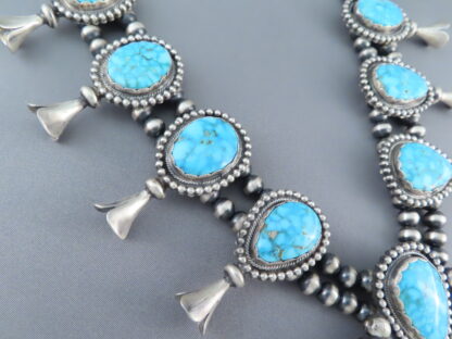 Kingman Turquoise Squash Blossom Necklace