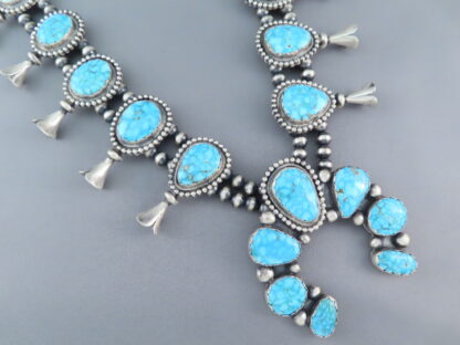 Kingman Turquoise Squash Blossom Necklace