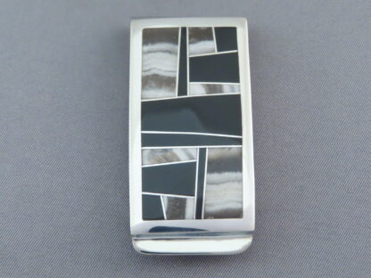 Dolomite & Black Jade Inlay Money Clip