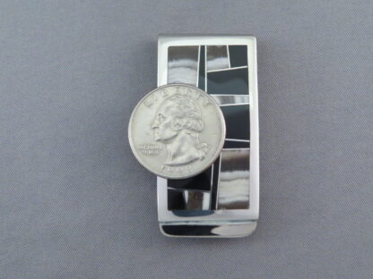 Dolomite & Black Jade Inlay Money Clip