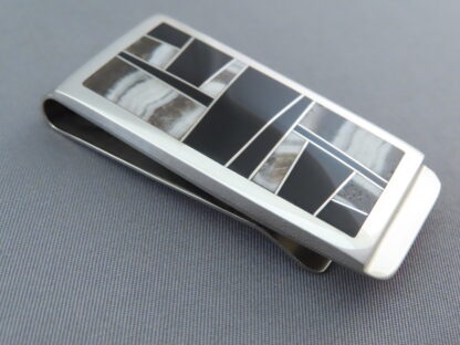 Dolomite & Black Jade Inlay Money Clip