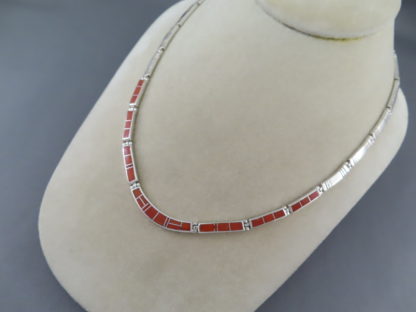 Sterling Silver & Coral Inlay Necklace