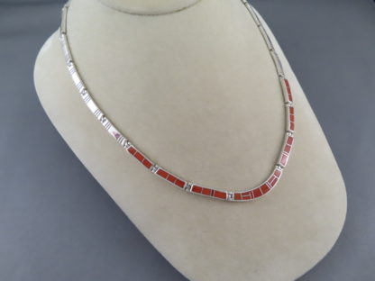 Sterling Silver & Coral Inlay Necklace