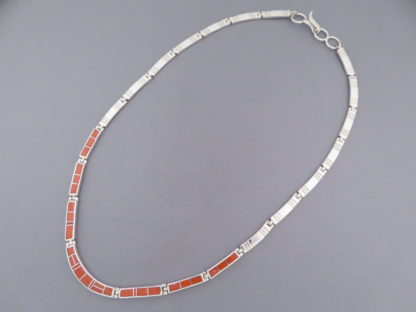 Sterling Silver & Coral Inlay Necklace
