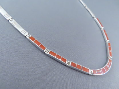 Sterling Silver & Coral Inlay Necklace