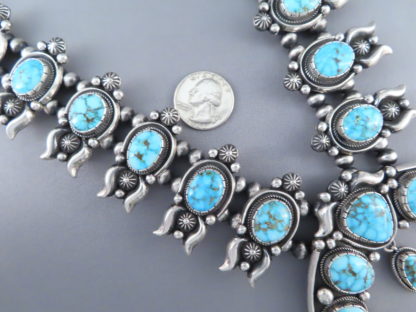 Kingman Turquoise Squash Blossom Necklace & Earring Set