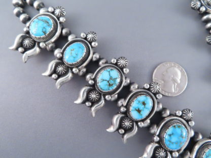 Kingman Turquoise Squash Blossom Necklace & Earring Set