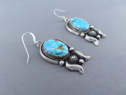 Kingman Turquoise Squash Blossom Necklace & Earring Set