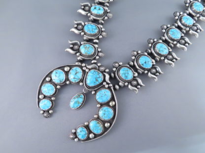 Kingman Turquoise Squash Blossom Necklace & Earring Set