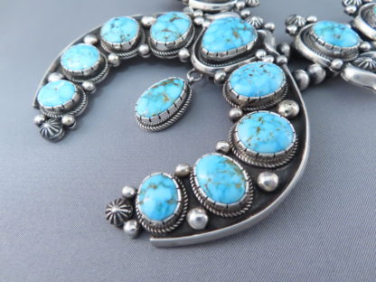 Kingman Turquoise Squash Blossom Necklace & Earring Set