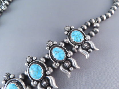 Kingman Turquoise Squash Blossom Necklace & Earring Set