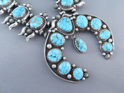 Kingman Turquoise Squash Blossom Necklace & Earring Set