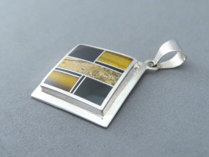 Multi-Stone Inlay Diamond-Shaped Pendant