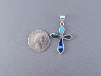 Cross Pendant with Turquoise & Lapis Inlay