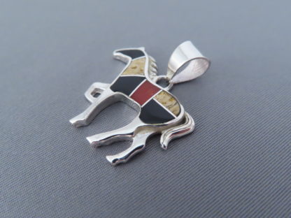 Multi-Stone Inlay Horse Pendant Featuring Coral (Medium-Size)