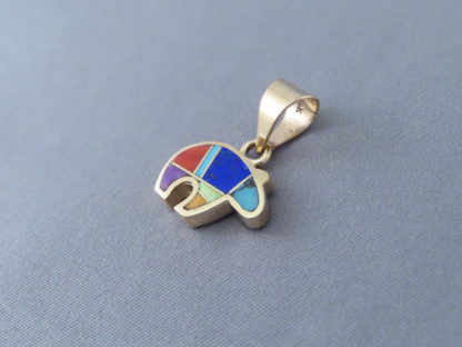 Gold Bear Pendant with Multi-Color Inlay