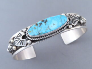 Sterling Silver & Kingman Turquoise Bracelet by Albert Jake (Large Size!)