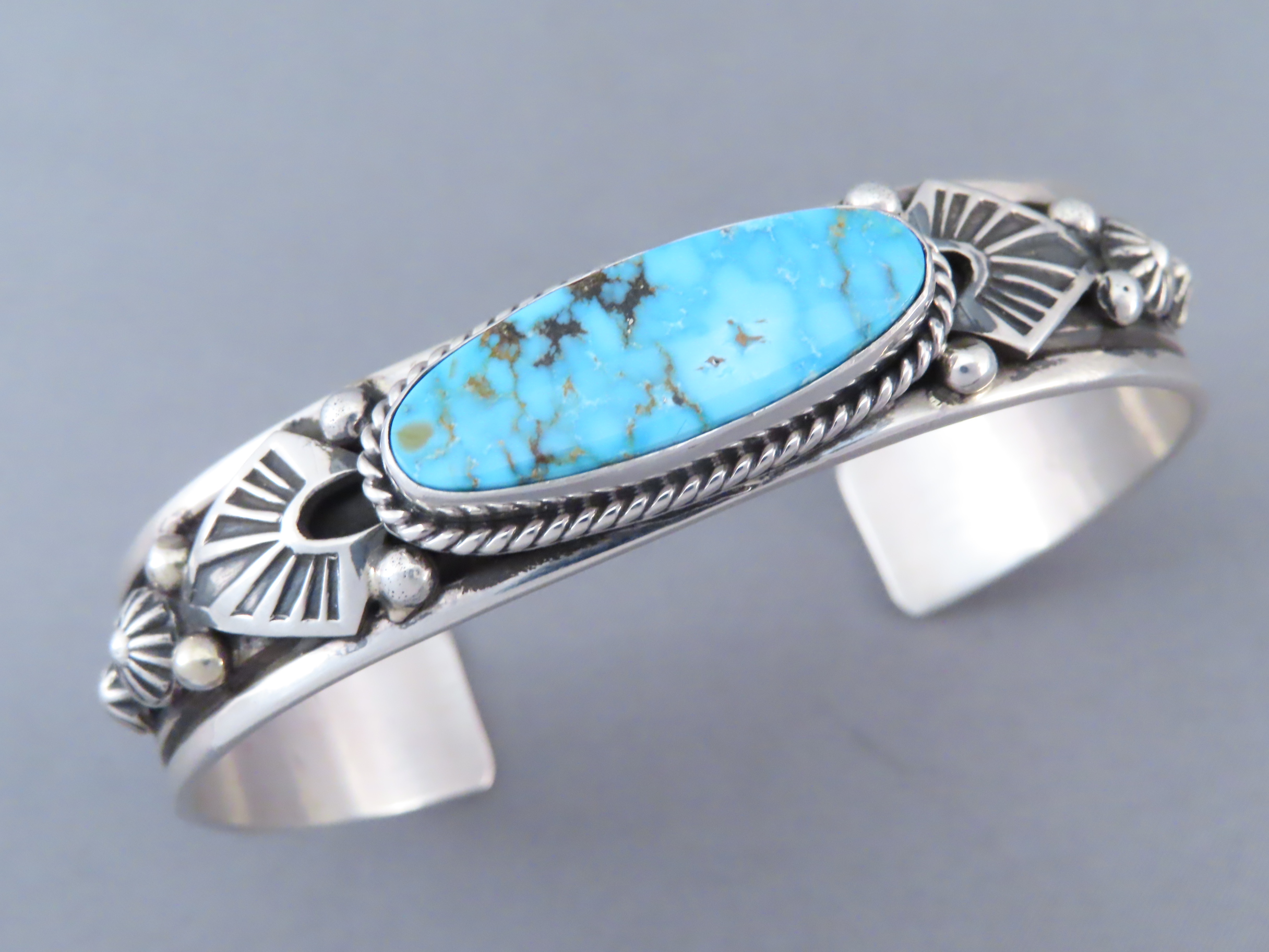 Sterling Silver & Kingman Turquoise Bracelet by Albert Jake (Large Size!)