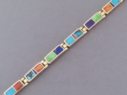 Gold Link Bracelet with Multi-Color Inlay