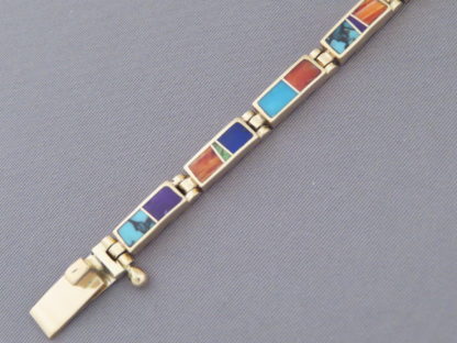 Gold Link Bracelet with Multi-Color Inlay