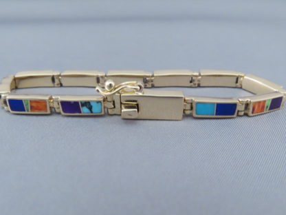 Gold Link Bracelet with Multi-Color Inlay