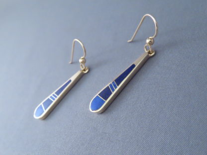 Gold Earrings with Lapis Inlay (Long & Dangling)