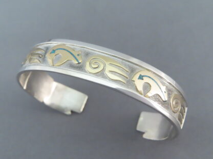 Silver & Gold Cuff Bracelet with BEAR + BEAR PAW Design