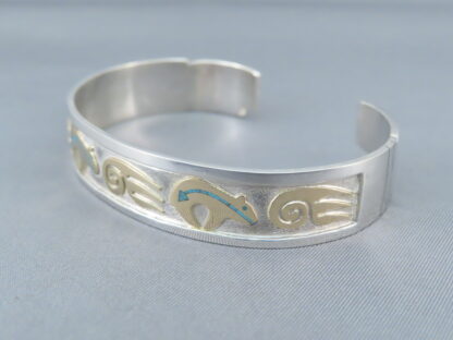 Silver & Gold Cuff Bracelet with BEAR + BEAR PAW Design