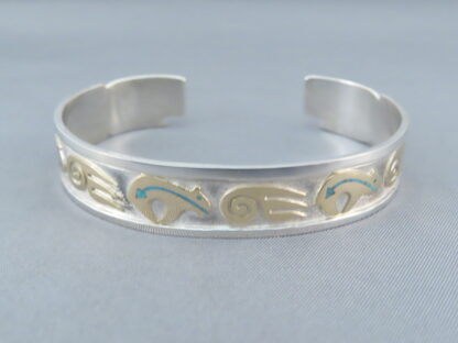 Silver & Gold Cuff Bracelet with BEAR + BEAR PAW Design