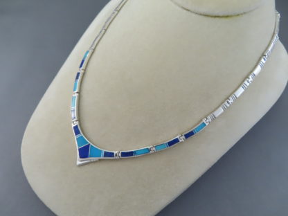 Turquoise & Opal & Lapis Inlay Necklace in Sterling Silver