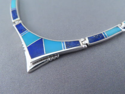 Turquoise & Opal & Lapis Inlay Necklace in Sterling Silver