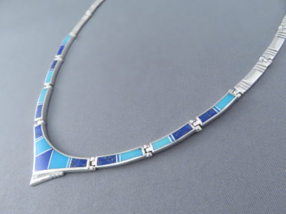 Turquoise & Opal & Lapis Inlay Necklace in Sterling Silver