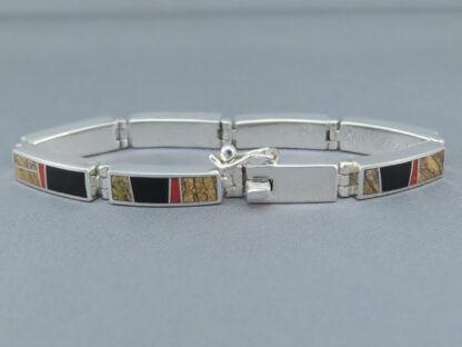 Multi-Stone Inlay Link Bracelet featuring Coral