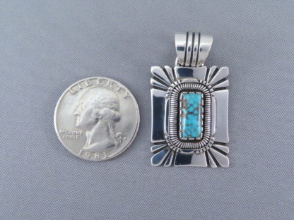 Rectangular Nevada Blue Turquoise Pendant by Will Vandever (Navajo)