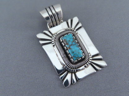 Rectangular Nevada Blue Turquoise Pendant by Will Vandever (Navajo)