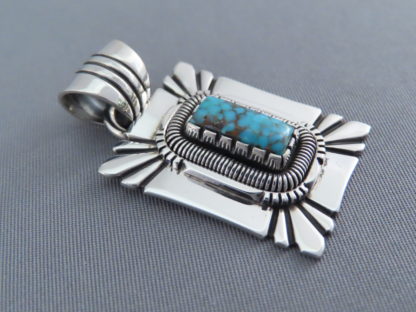 Rectangular Nevada Blue Turquoise Pendant by Will Vandever (Navajo)