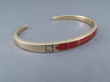 Gold & Coral Inlay Cuff Bracelet