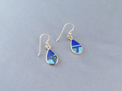 Gold Earrings with Turquoise & Lapis Inlay
