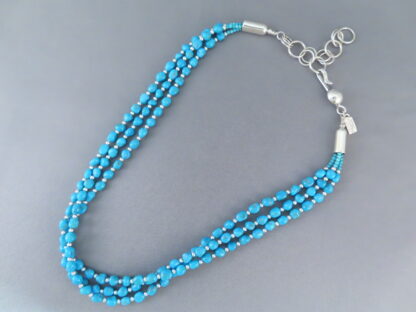 Three Strand Sleeping Beauty Turquoise & Sterling Silver Necklace