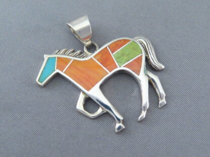 Colorful Multi-Stone Inlay HORSE Pendant (larger)