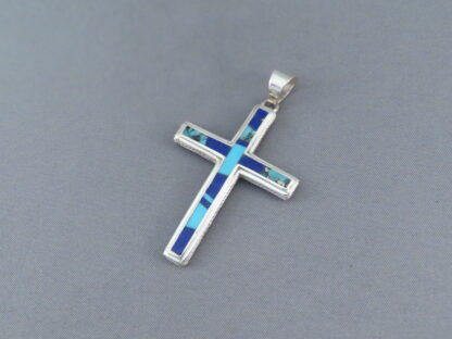 Turquoise & Lapis Inlay Cross Pendant (Larger)