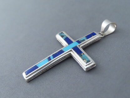 Turquoise & Lapis Inlay Cross Pendant (Larger)