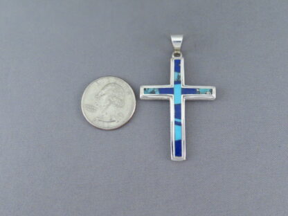 Turquoise & Lapis Inlay Cross Pendant (Larger)