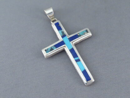 Turquoise & Lapis Inlay Cross Pendant (Larger)